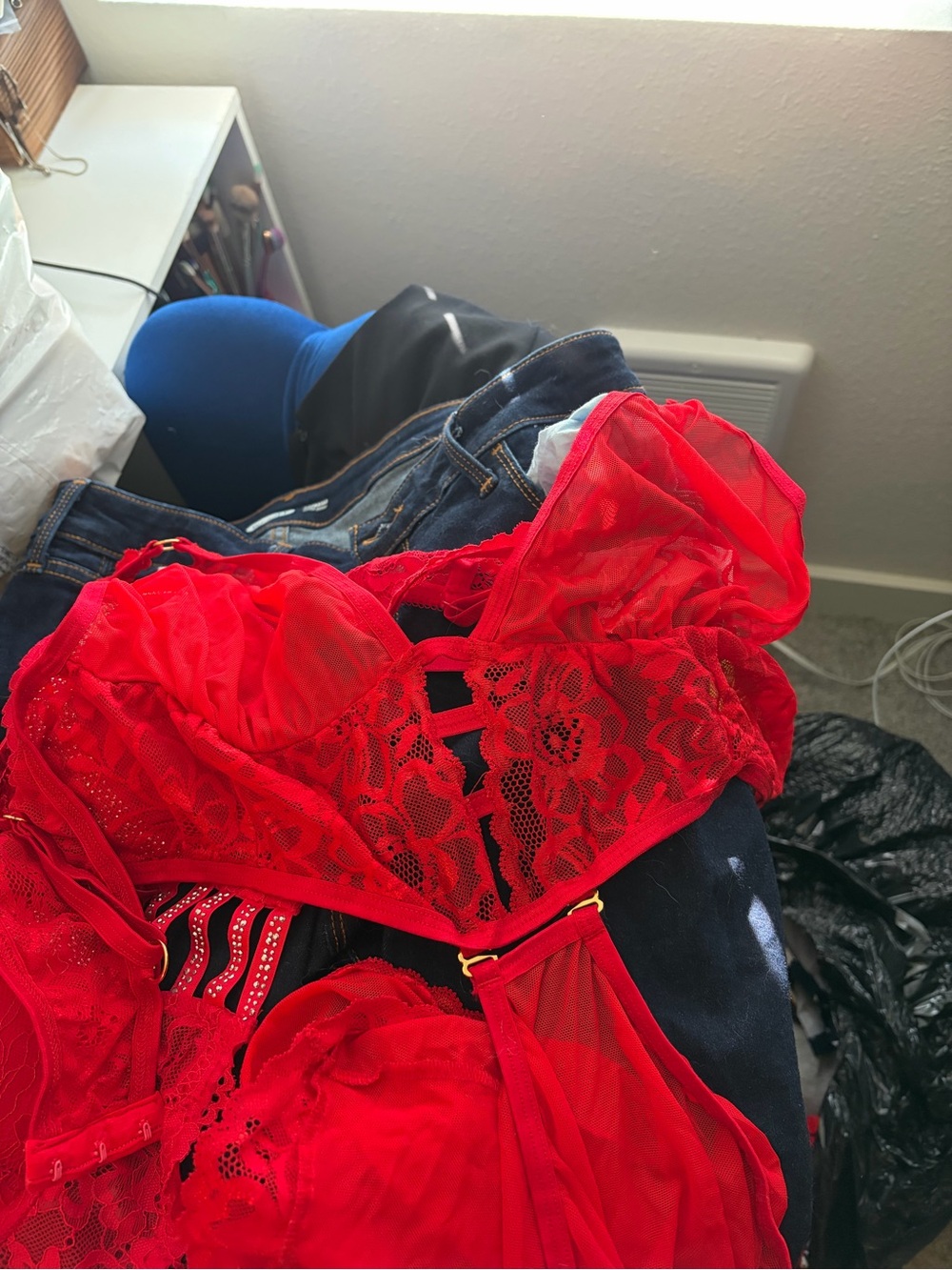 Red Lace Sheer Babydoll Chemise - Women's Intimates
